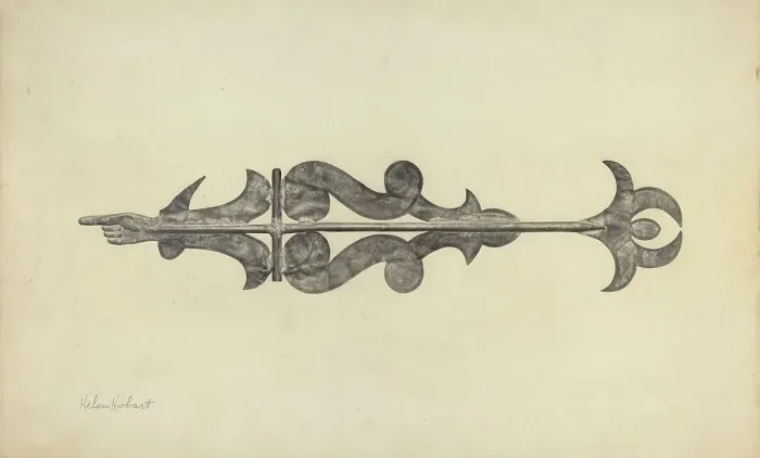 Framed Print : Weather Vane - Scroll with Index, c. 1938. Creator: Helen Hobart Framed Print : Weather Vane - Scroll with Index, c. 1938. Creator: Helen Hobart