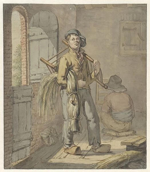Weavers making rush chair-seats, 1811. Creator: Gerardus Laurentius Keultjes