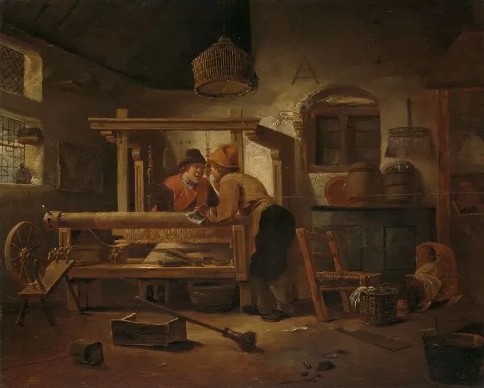 Framed Print : Weaver's Workshop, 1659. Creator: Cornelis Gerritsz. Decker Framed Print : Weaver's Workshop, 1659. Creator: Cornelis Gerritsz. Decker