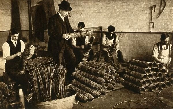 Weaving baskets for artillery shells, Nottingham, First World War, 1914-1918, (1933)