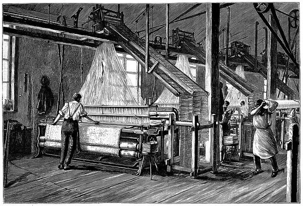 Weaving shed fitted with Jacquard power looms, c1880