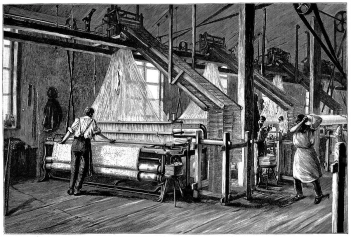 Framed Print : Weaving shed fitted with Jacquard power looms, c1880 Framed Print : Weaving shed fitted with Jacquard power looms, c1880