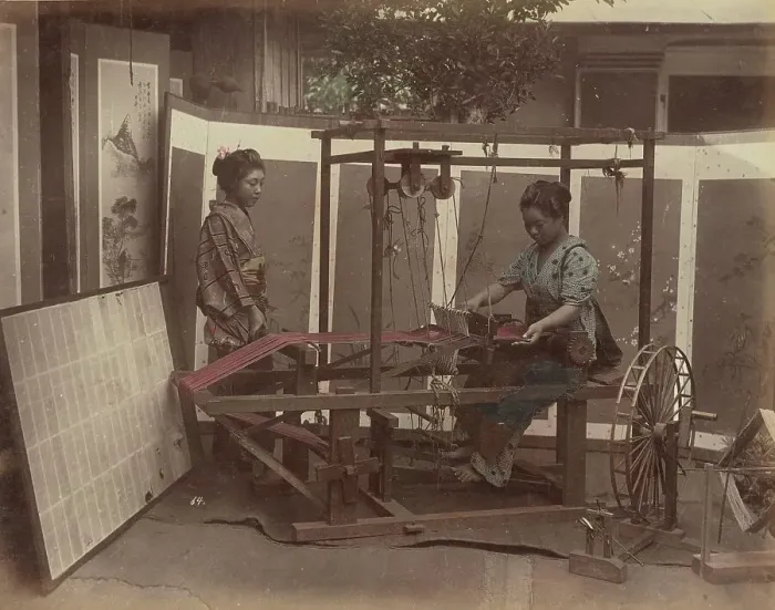 Framed Print : Weaving Sillk, 1870s-1890s. Creator: Kusakabe Kimbei Framed Print : Weaving Sillk, 1870s-1890s. Creator: Kusakabe Kimbei