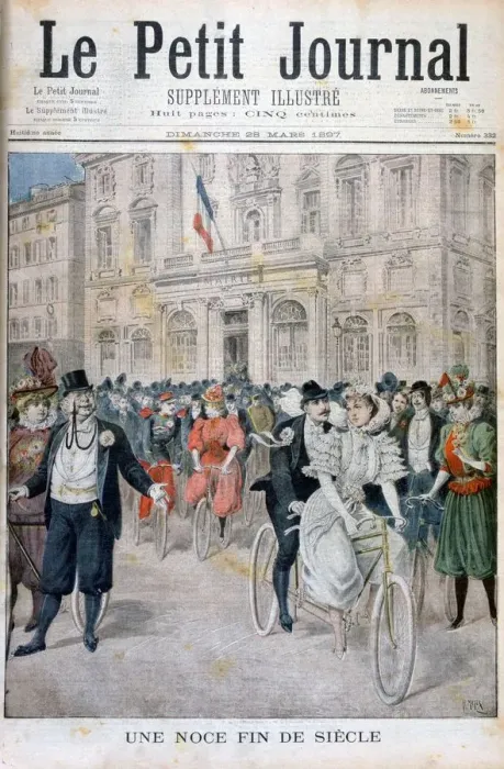 Framed Print : A wedding on a bicycle, France, 1897. Artist: Henri Meyer Framed Print : A wedding on a bicycle, France, 1897. Artist: Henri Meyer