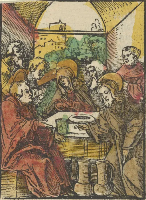 Framed Print : The Wedding at Cana, from Das Plenarium, 1517. Creator: Hans Schaufelein the Elder Framed Print : The Wedding at Cana, from Das Plenarium, 1517. Creator: Hans Schaufelein the Elder