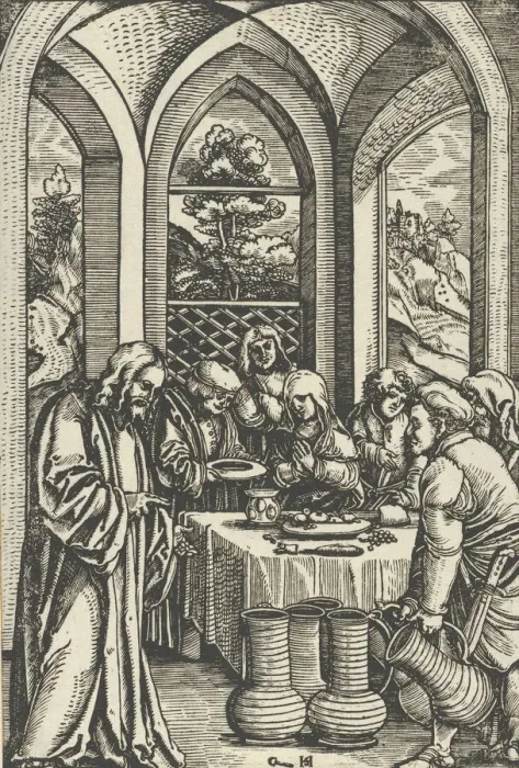 Framed Print : The Wedding at Cana, from The Life of Christ, ca. 1511-12 Framed Print : The Wedding at Cana, from The Life of Christ, ca. 1511-12