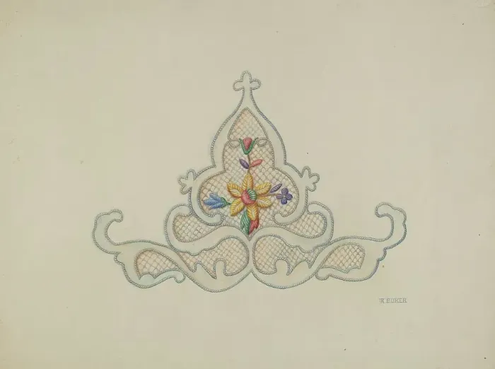 Framed Print : Wedding Dress Motif (Insert), c. 1940. Creator: Ruth Buker Framed Print : Wedding Dress Motif (Insert), c. 1940. Creator: Ruth Buker