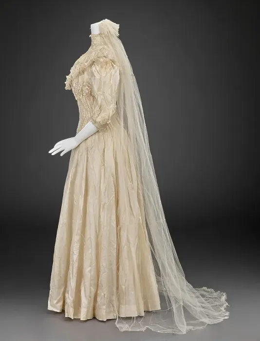 Framed Print : Wedding Dress with Veil and Fan, 1906. Creator: Unknown Framed Print : Wedding Dress with Veil and Fan, 1906. Creator: Unknown