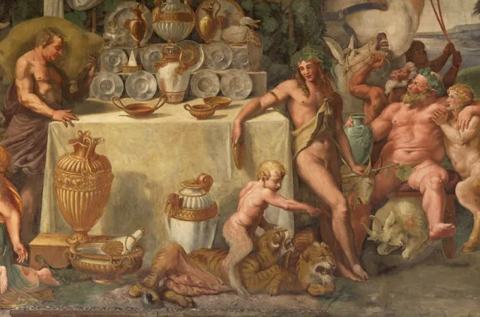 Framed Print : Wedding Feast of Cupid and Psyche, detail. Artist: Romano, Giulio (1499-1546) Framed Print : Wedding Feast of Cupid and Psyche, detail. Artist: Romano, Giulio (1499-1546)