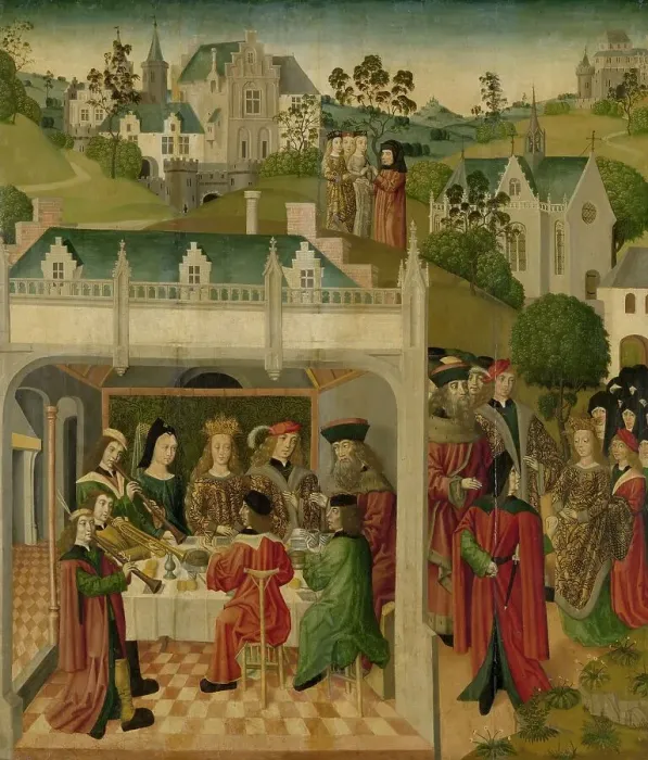 Framed Print : Wedding Feast of Saint Elizabeth of Hungary and Louis of Thuringia in the Wartburg, inner left wing Creator: Master of the St Elizabeth Panels Framed Print : Wedding Feast of Saint Elizabeth of Hungary and Louis of Thuringia in the Wartburg, inner left wing Creator: Master of the St Elizabeth Panels