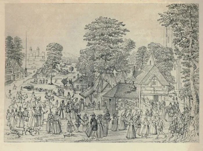 Framed Print : A Wedding Festivity in Bermondsey, 1590, (1920). Artist: Joris Hoefnagel Framed Print : A Wedding Festivity in Bermondsey, 1590, (1920). Artist: Joris Hoefnagel