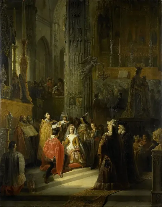 Framed Print : The Wedding of Jacoba of Bavaria, Countess of Holland, and Jan IV, Duke of Brabant, 1418, 1839. Creator: Jakob Josef Eeckhout Framed Print : The Wedding of Jacoba of Bavaria, Countess of Holland, and Jan IV, Duke of Brabant, 1418, 1839. Creator: Jakob Josef Eeckhout