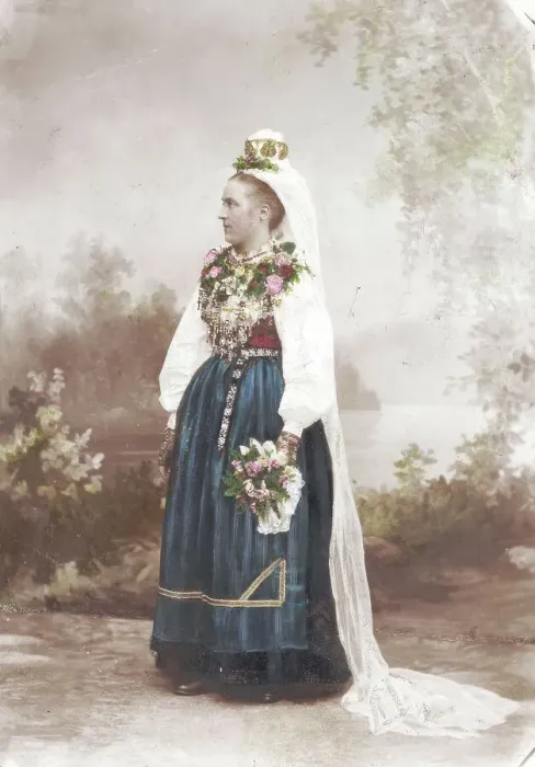 Framed Print : Wedding, Leksand, Dalarna - Bride in traditional dress, 1870-1910. Creator: Unknown Framed Print : Wedding, Leksand, Dalarna - Bride in traditional dress, 1870-1910. Creator: Unknown