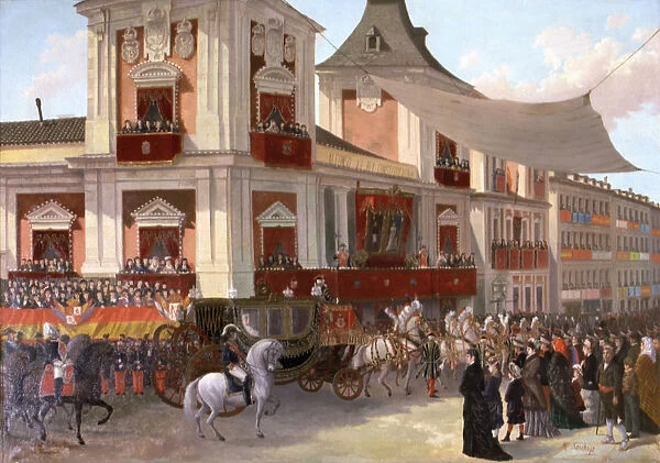 Wedding Maria de las Mercedes, the royal carriage in the city of Madrid, Alfonso XII