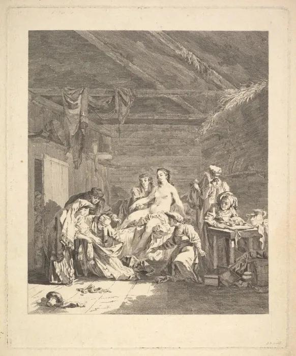 Framed Print : After the wedding night, the sheets must be shown. From Voyage en Siberie, 1767. Artist: Saint-Aubin, Augustin, de (1736-1807) Framed Print : After the wedding night, the sheets must be shown. From Voyage en Siberie, 1767. Artist: Saint-Aubin, Augustin, de (1736-1807)