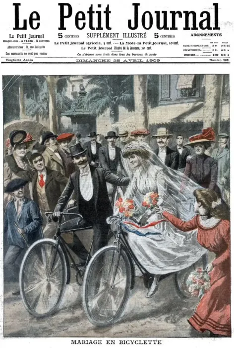 Framed Print : Wedding party on bicycles led by the bride and bridegroom, Nice, France, 1909 Framed Print : Wedding party on bicycles led by the bride and bridegroom, Nice, France, 1909