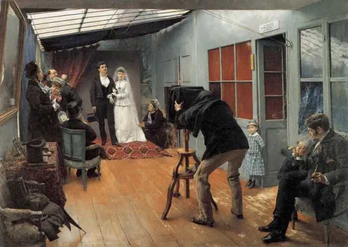 Framed Print : Wedding at the Photographer s, 1878-1879. Artist: Pascal Adolphe Jean Dagnan-Bouveret Framed Print : Wedding at the Photographer s, 1878-1879. Artist: Pascal Adolphe Jean Dagnan-Bouveret