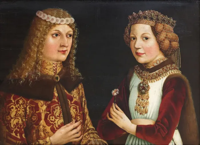 Framed Print : Wedding portrait of Ladislaus the Posthumous (1440-1457) and Magdalena of Valois (1443-1495). Artist: Anonymous Framed Print : Wedding portrait of Ladislaus the Posthumous (1440-1457) and Magdalena of Valois (1443-1495). Artist: Anonymous