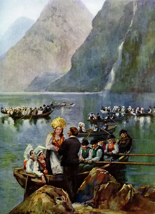 Framed Print : A wedding procession on boats, Norway Framed Print : A wedding procession on boats, Norway