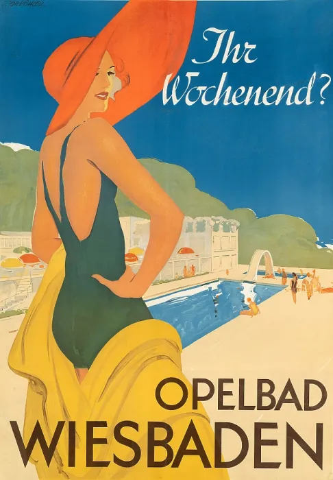 Framed Print : Your weekend? Opelbad Wiesbaden, 1934. Creator: Kohler, Georg Johann (1890-1944)