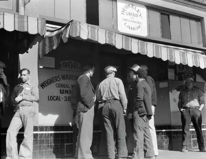 Framed Print : Weighers and warehousemens union headquarters, Oakland, California, 1936. Creator: Dorothea Lange Framed Print : Weighers and warehousemens union headquarters, Oakland, California, 1936. Creator: Dorothea Lange
