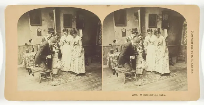 Framed Print : Weighing the Baby, 1892. Creator: BW Kilburn Framed Print : Weighing the Baby, 1892. Creator: BW Kilburn