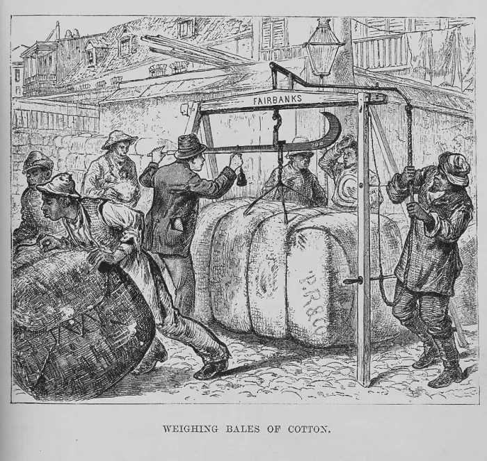 Framed Print : Weighing bales of cotton, 1882. Creator: Unknown Framed Print : Weighing bales of cotton, 1882. Creator: Unknown