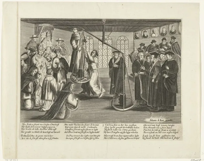 Framed Print : Weighing the Bible, 1660. Artist: Ram, Johannes de (1648-1693) Framed Print : Weighing the Bible, 1660. Artist: Ram, Johannes de (1648-1693)