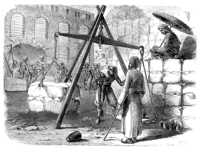 Framed Print : Weighing cotton at Bombay for the English market, 1862. Creator: Joseph Austin Benwell Framed Print : Weighing cotton at Bombay for the English market, 1862. Creator: Joseph Austin Benwell