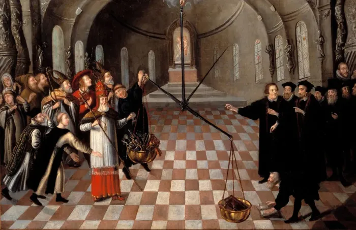 Framed Print : Weighing the religions. Artist: Anonymous Framed Print : Weighing the religions. Artist: Anonymous