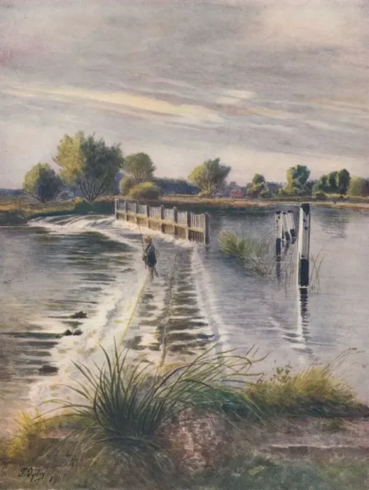 Framed Print : Weir at Chertsey, 1911, (1914). Artist: Jamess Ogilvy Framed Print : Weir at Chertsey, 1911, (1914). Artist: Jamess Ogilvy
