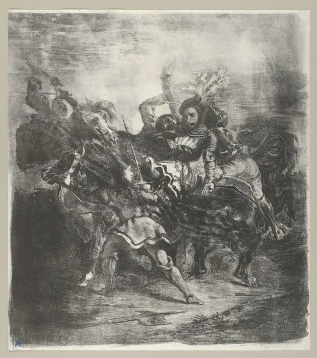 Framed Print : Weislingen attacked by Goetzs Men, 1836-43. 1836-43. Creator: Eugene Delacroix Framed Print : Weislingen attacked by Goetzs Men, 1836-43. 1836-43. Creator: Eugene Delacroix