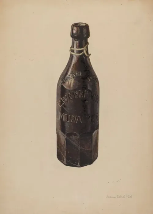 Framed Print : Weiss Beer Bottle, 1939. Creator: Herman O. Stroh