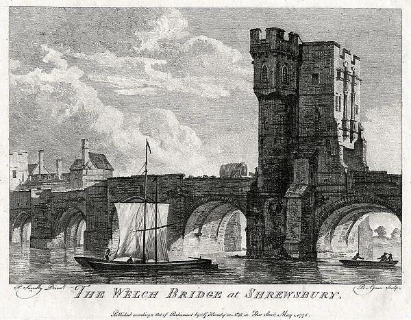 The Welch Bridge at Shrewsbury, Shropshire, 1776. Artist: B Green
