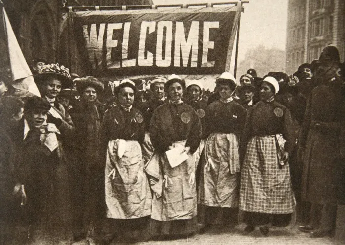 Framed Print : The welcome to the victims of masculine tyranny, 1908. Artist: Central News Framed Print : The welcome to the victims of masculine tyranny, 1908. Artist: Central News