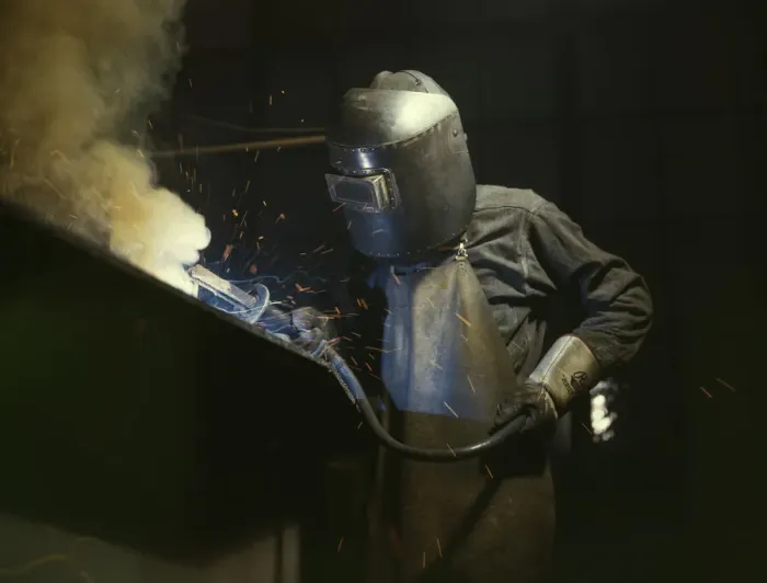 Framed Print : Welder making boilers for a ship, Combustion Engineering Co. Chattanooga, Tenn. 1942. Creator: Alfred T Palmer Framed Print : Welder making boilers for a ship, Combustion Engineering Co. Chattanooga, Tenn. 1942. Creator: Alfred T Palmer