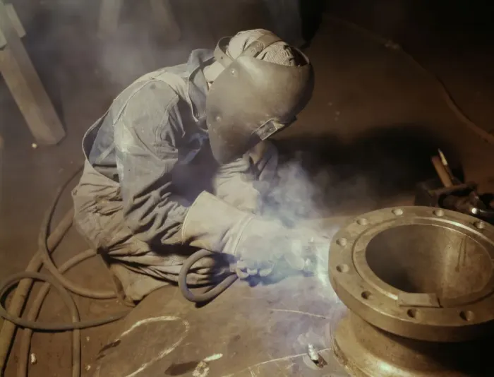 Framed Print : Welder making boilers for a ship, Combustion Engineering Co. Chattanooga, Tenn. 1942. Creator: Alfred T Palmer Framed Print : Welder making boilers for a ship, Combustion Engineering Co. Chattanooga, Tenn. 1942. Creator: Alfred T Palmer
