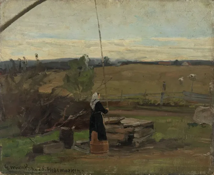Framed Print : At the Well, 1886. Creator: Gerhard Munthe Framed Print : At the Well, 1886. Creator: Gerhard Munthe