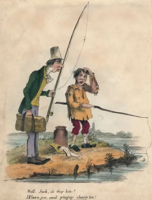 Framed Print : Well, Jack do they bite? Ib lieve yer, and plaguy sharp too!, early 19th century Framed Print : Well, Jack do they bite? Ib lieve yer, and plaguy sharp too!, early 19th century