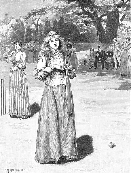 'Well Played'; A Sketch at a Ladies Cricket Match, 1890. Creator: Edward Frederick Brewtnall. 'Well Played'; A Sketch at a Ladies Cricket Match, 1890. Creator: Edward Frederick Brewtnall