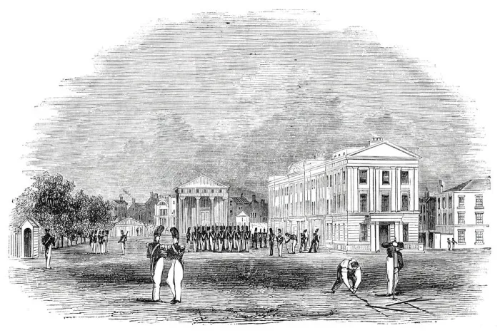 Framed Print : The Wellington Barracks, St Jamess Park, 1844. Creator: Unknown Framed Print : The Wellington Barracks, St Jamess Park, 1844. Creator: Unknown