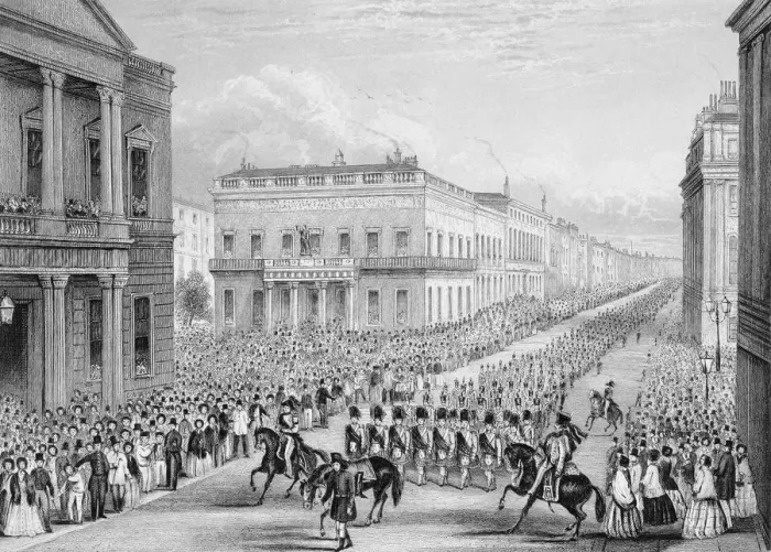 Framed Print : Wellingtons funeral procession passing the Senior United Service Club, Pall Mall, London, 1852 Framed Print : Wellingtons funeral procession passing the Senior United Service Club, Pall Mall, London, 1852