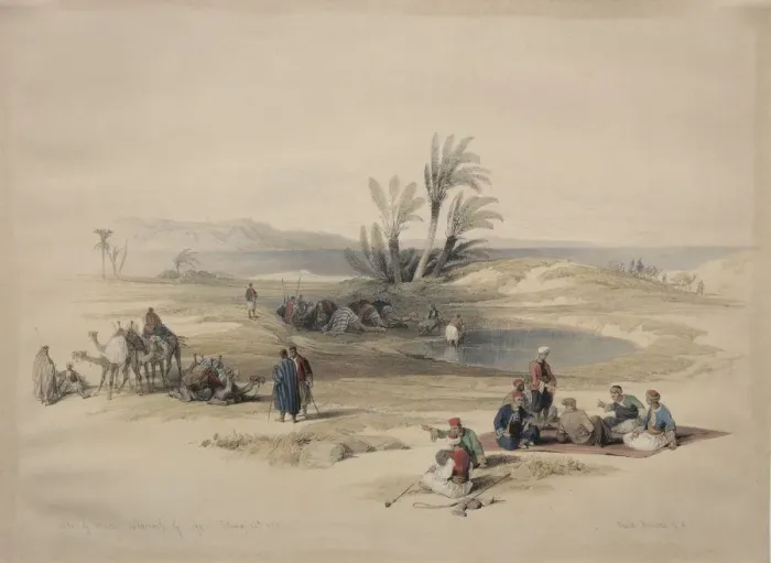 Framed Print : Wells of Moses, Wilderness of Tyh, 1839. Creator: David Roberts (British, 1796-1864) Framed Print : Wells of Moses, Wilderness of Tyh, 1839. Creator: David Roberts (British, 1796-1864)