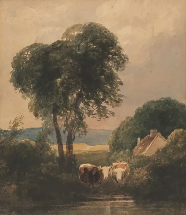 Framed Print : Welsh Landscape with Cattle. Creator: Peter De Wint (British, 1784-1849) Framed Print : Welsh Landscape with Cattle. Creator: Peter De Wint (British, 1784-1849)