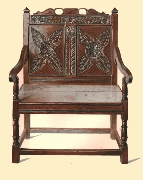 Framed Print : Welsh oak double chair, 1904. Artist: Shirley Slocombe Framed Print : Welsh oak double chair, 1904. Artist: Shirley Slocombe