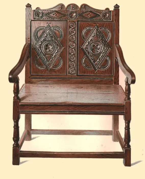 Framed Print : Welsh oak double chair, 1904. Artist: Shirley Slocombe Framed Print : Welsh oak double chair, 1904. Artist: Shirley Slocombe
