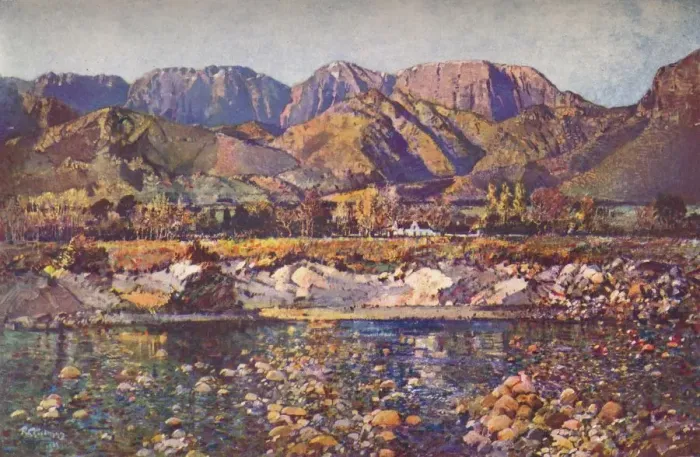 Framed Print : Wemmers Hoek Mountains (Wemmershoek) from the Berg River, Cape Western Province, c20th century. Artist: Robert Gwelo Goodman Framed Print : Wemmers Hoek Mountains (Wemmershoek) from the Berg River, Cape Western Province, c20th century. Artist: Robert Gwelo Goodman