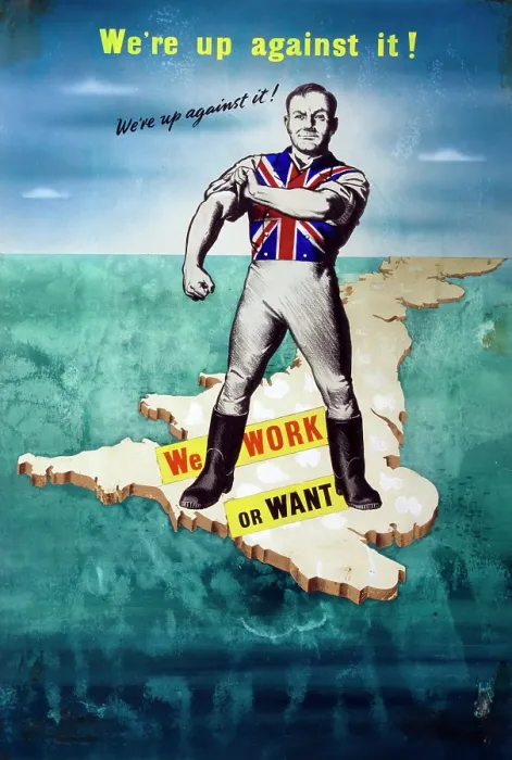 Framed Print : We're up against it! We work or want, World War II poster, between 1939 and 1946 Framed Print : We're up against it! We work or want, World War II poster, between 1939 and 1946