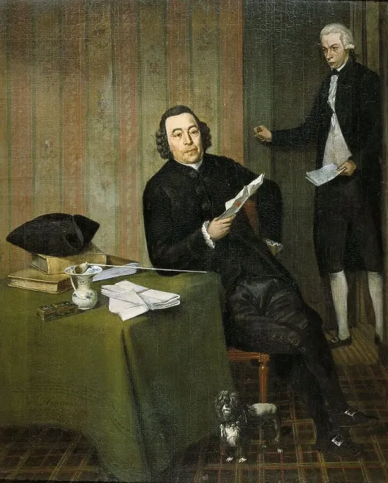 Framed Print : Wernerus Köhne (1725 / 26-88), Notary of Haarlem, with his Clerk Jan Bosch, 1787. Creator: Wybrand Hendriks Framed Print : Wernerus Köhne (1725 / 26-88), Notary of Haarlem, with his Clerk Jan Bosch, 1787. Creator: Wybrand Hendriks