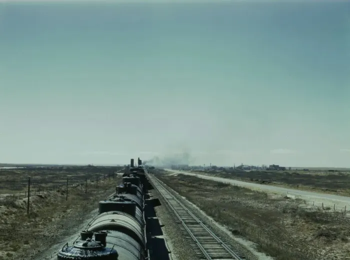 Framed Print : West bound Santa Fe R. R. freight train stopping for water, Tolar, New Mexico, 1943. Creator: Jack Delano Framed Print : West bound Santa Fe R. R. freight train stopping for water, Tolar, New Mexico, 1943. Creator: Jack Delano